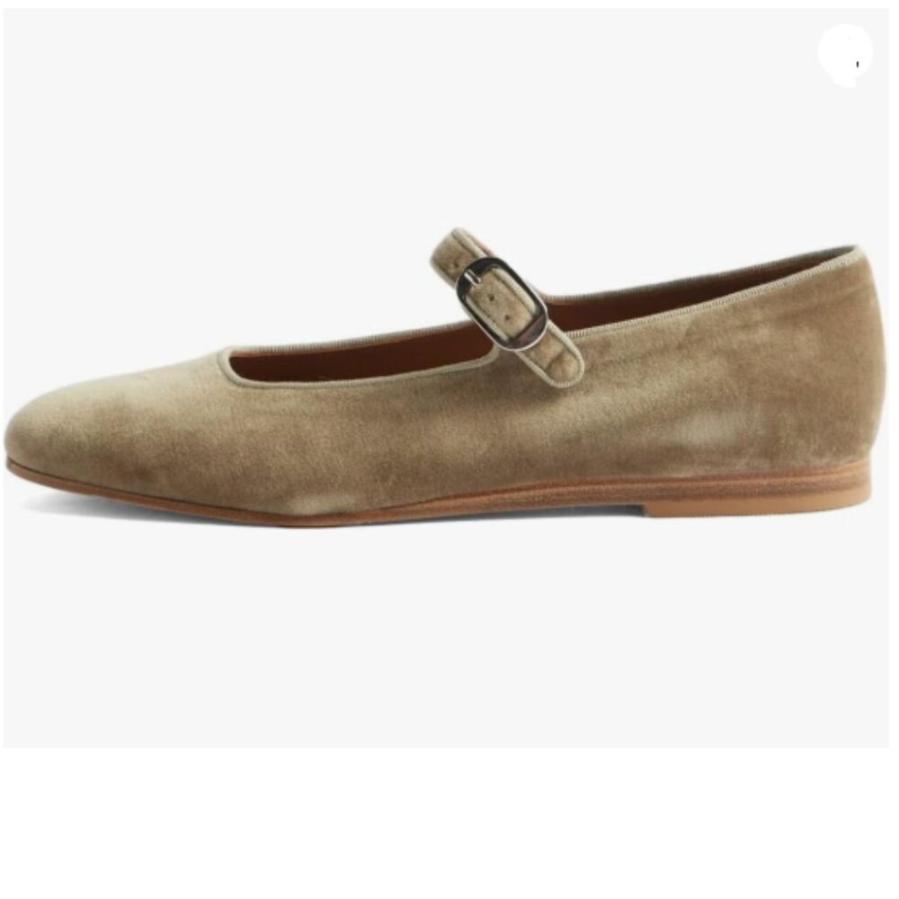 Pazzion Khaki Round Toe Mary Janes Comfortable Strap Buckled Ballet Flats
